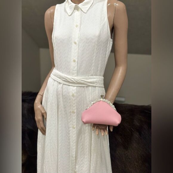 Pink Togo Calfskin Handmade Unique Kisslock Clutch, Wristlet, Crossbody - Picture 7 of 16